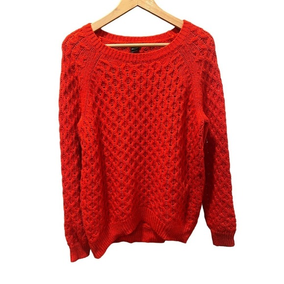 Women’s Preppy Cableknit Chunky Oversized Sweater Orange Red Small - Picture 3 of 7